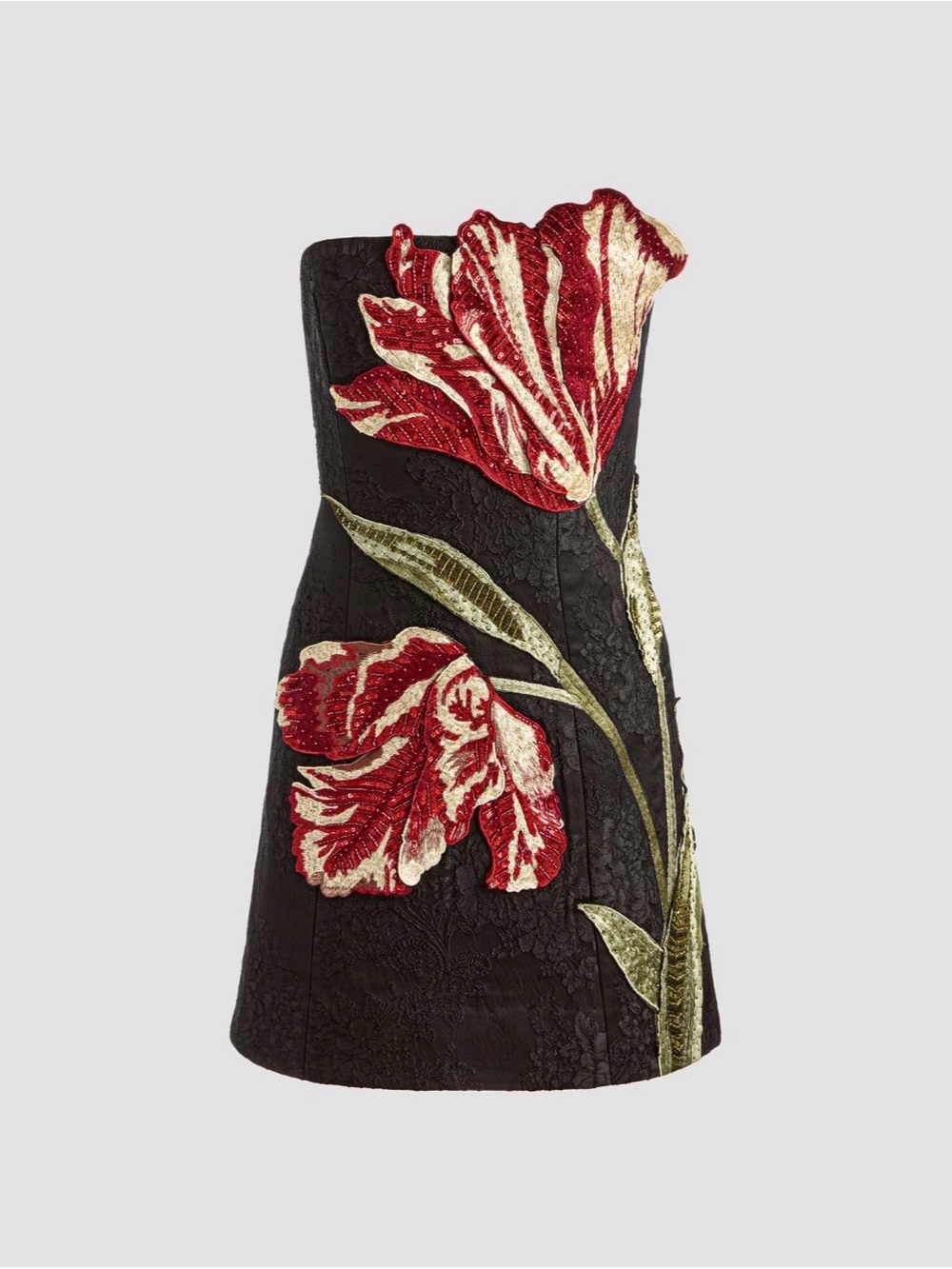 Alice + Olivia Katia Strapless Floral Appliqué Mini Dress